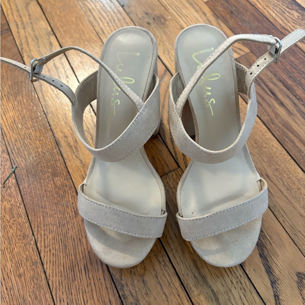 Lulu's Beige Strap Block Heels